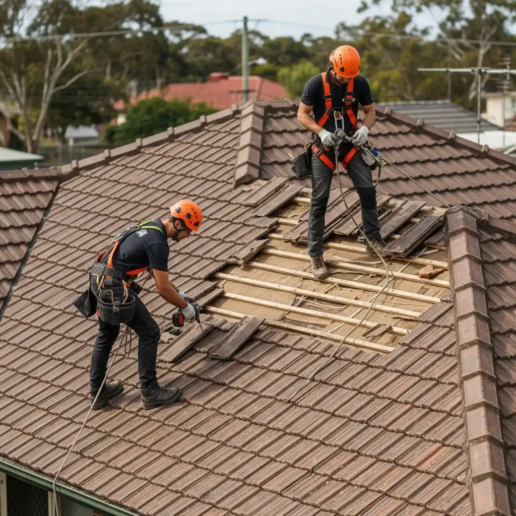 Emergency roof repairs taking place on roof in Campbelltown