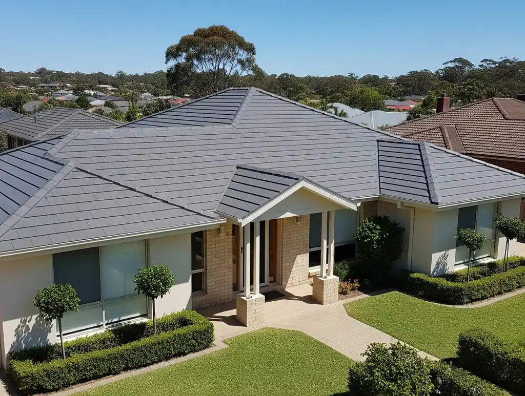 Modern Sydney home with a grey tiled roof
