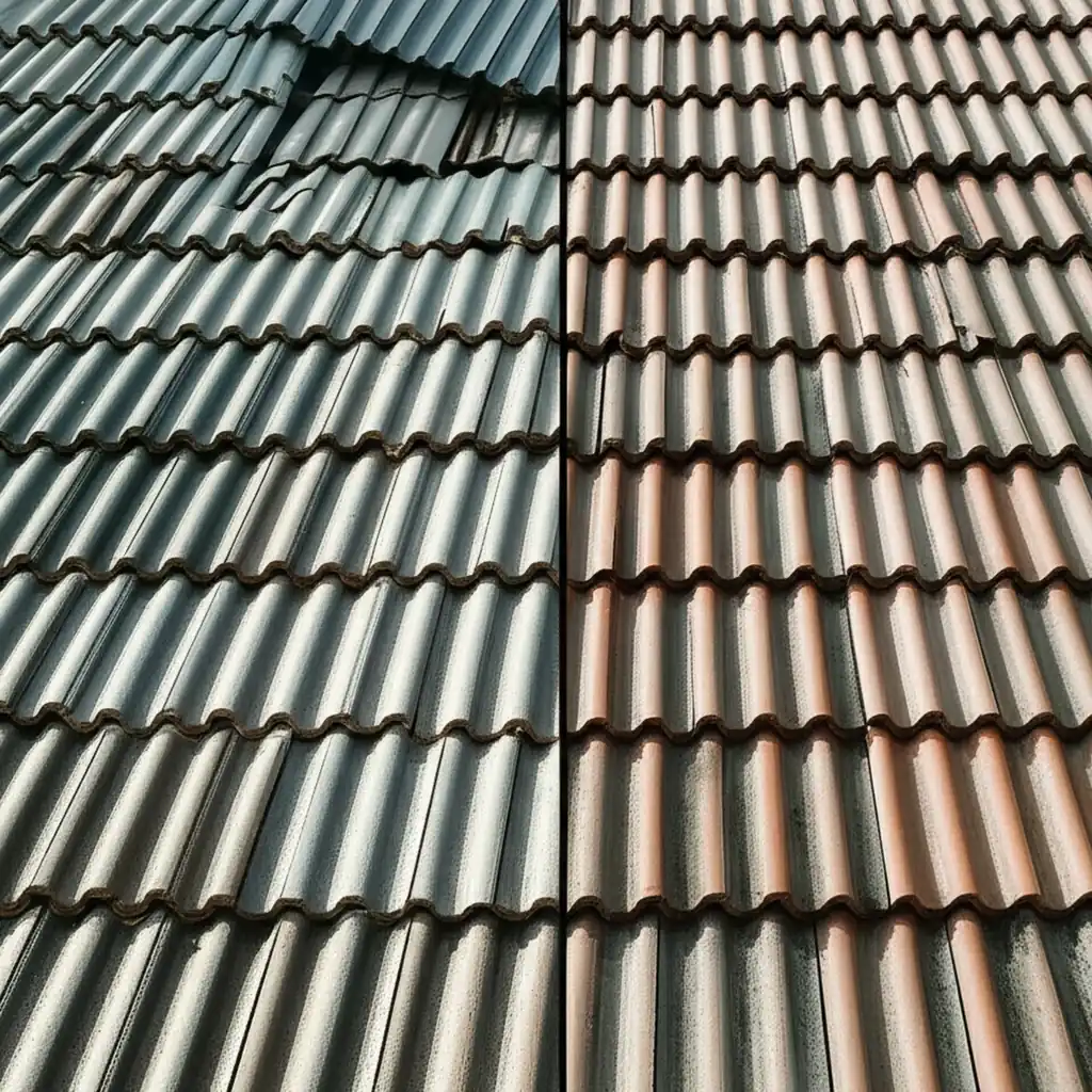 Close-up comparison of grey roof tiles on a Sydney home