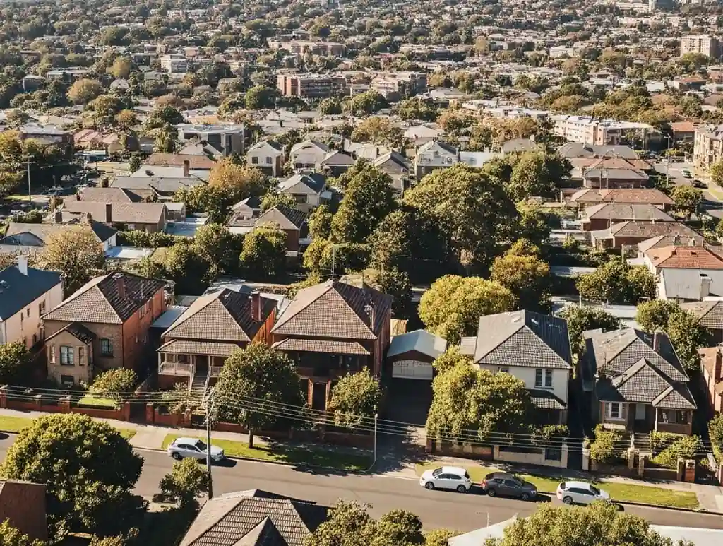 Aerial view of residential rooftops in a Sydney suburb