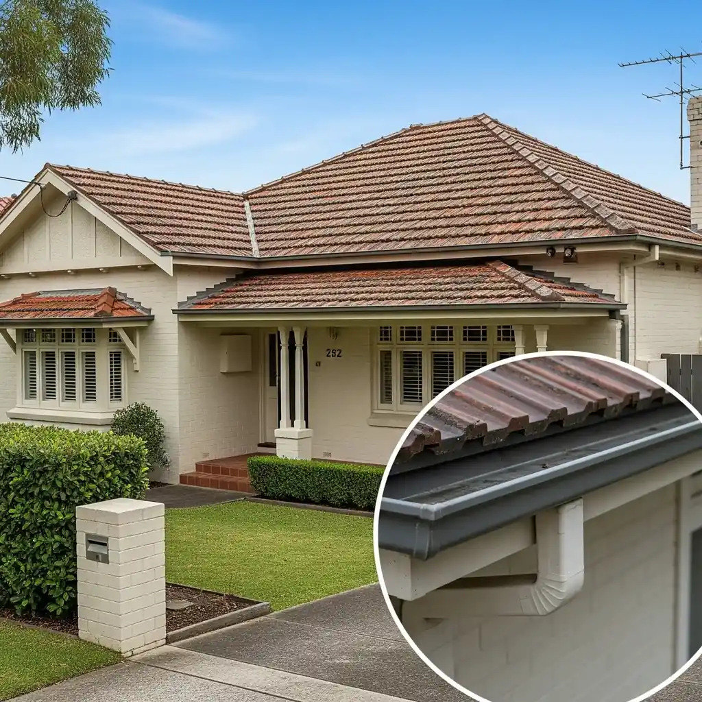 Tiled Sydney home showing roof gutters and downpipe